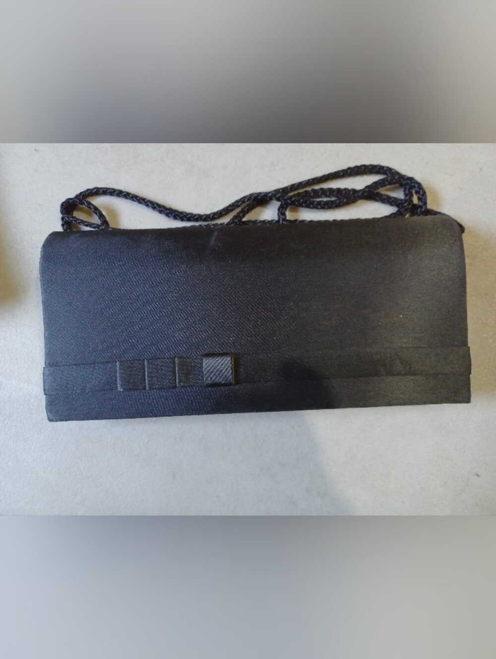 Vintage Black Satin Evening Clutch with Braided Strap